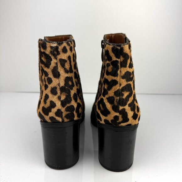 Franco Sarto Womens Bette Ankle Boots 8M Leopard Cheetah Leather Calf Hair Fur - Picture 7 of 13